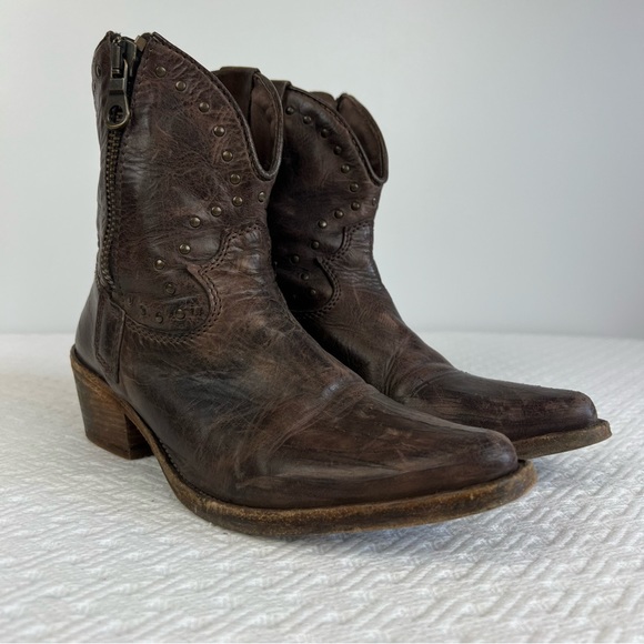 Gardenia Copenhagen Distressed Leather Cowboy Ankle Boots - Boho Chic sz 40 / 9 - Picture 3 of 13